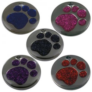 Pet Tags 25mm Nickel Plated with Glitter paw