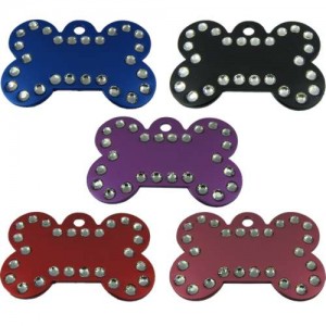 Aluminium Bone 38 mm Pet Tag with Crystals