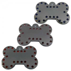 Chrome Plated 38 mm Bone Pet Tag with Crystals Chrome Plated 38 mm Bone Pet Tag with Crystals